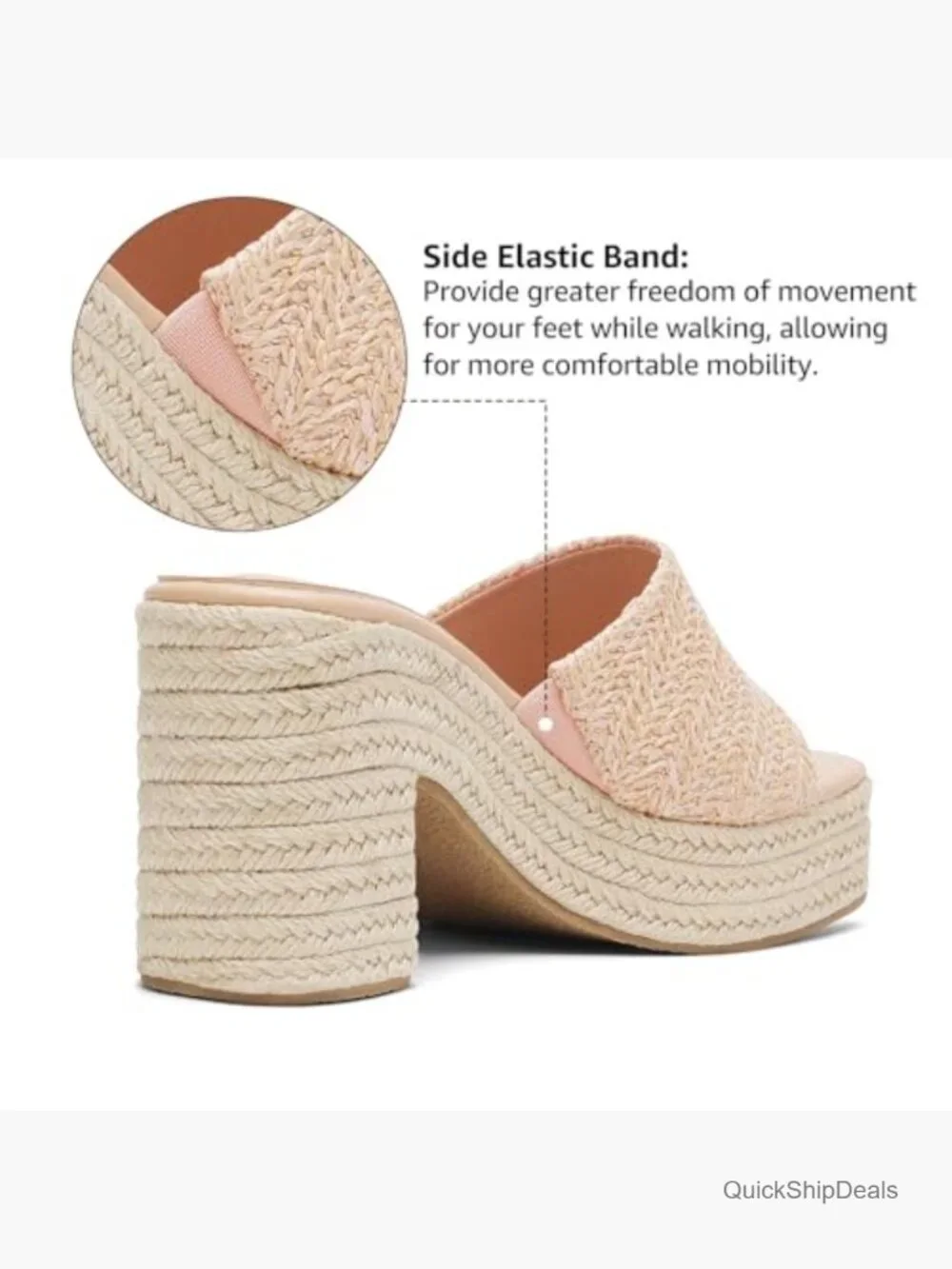 Raffia Espadrille Platform Sandals Block Heel Square Toe Woven Bohemia Summer